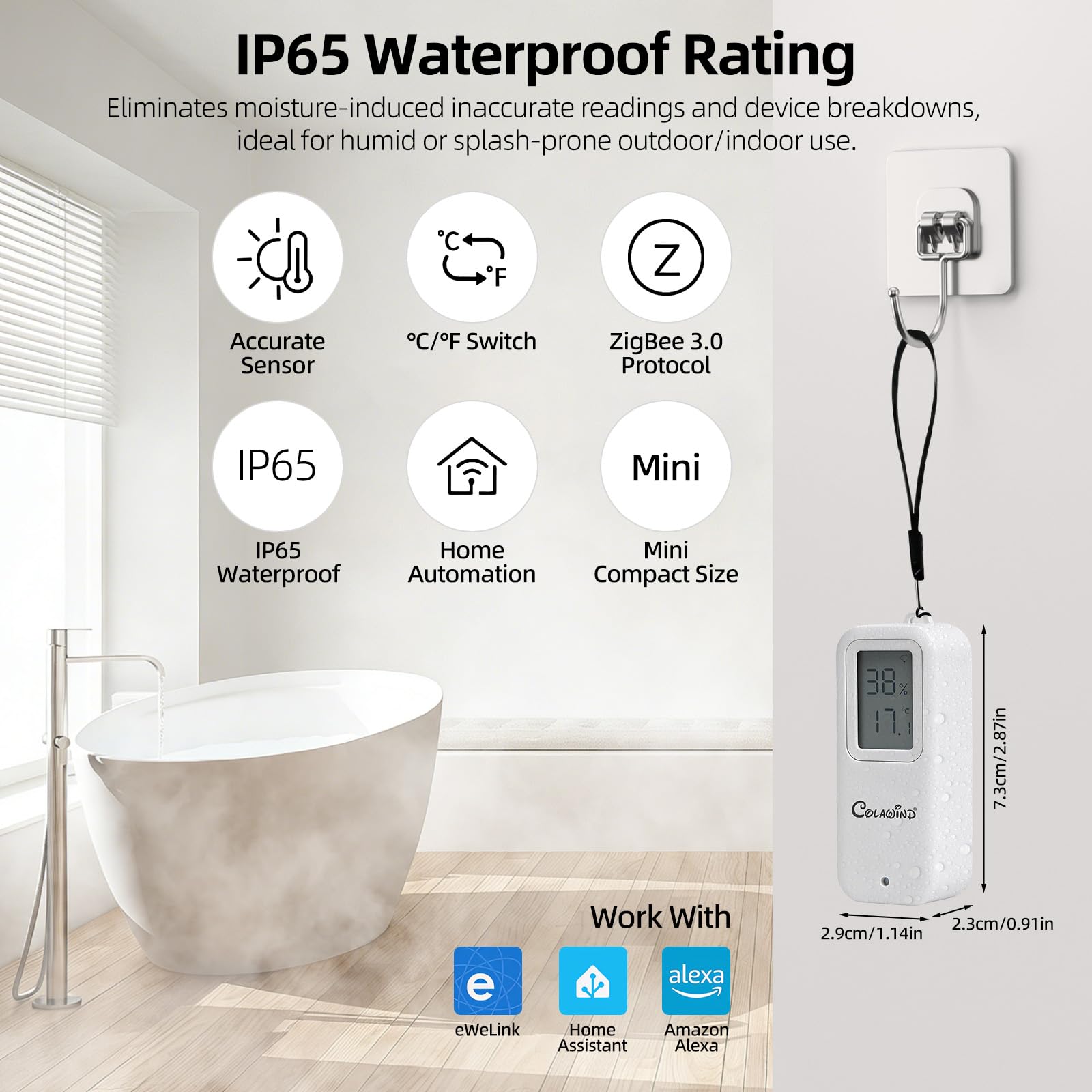 Sensor Zigbee de Temperatura y Humedad IP65 con LED, Interior y Exterior ﻿ | Pack de 2, Termómetro Higrómetro Digital, Compatible con Alexa, para Hogar, Invernadero y Bodega (Requiere Hub Zigbee 3.0)