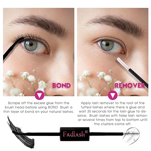 Miniatura 5 de FADLASH Pegamento y removedor de pestañas 2 en 1, pegamento de pestañas y removedor de pestañas para racimo de pestañas individuales, calmante y no