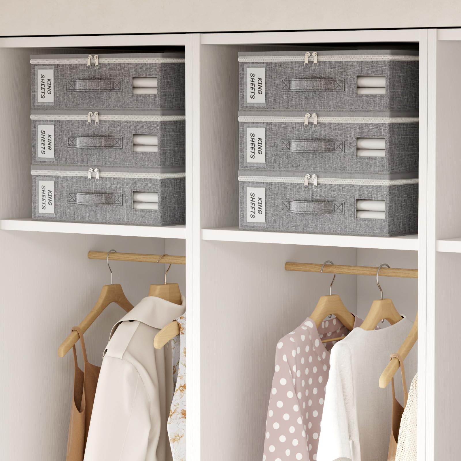 Lifewit Juego de 6 Bolsas Grandes de Almacenaje para Sábanas Plegables, Caja para Ropa de Cama con 2 Ventanas Transparentes y 1 Etiqueta, Organizador para Edredones y Mantas, 38 × 33 × 12 cm