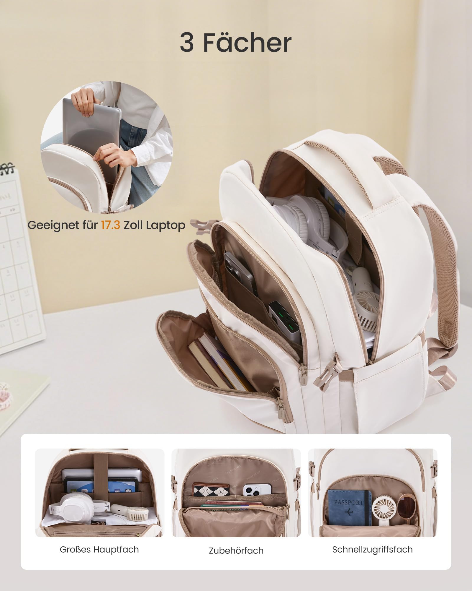 LOVEVOOK Rucksack Damen, Schulrucksack Teenager mit 17,3 Zoll Laptopfach