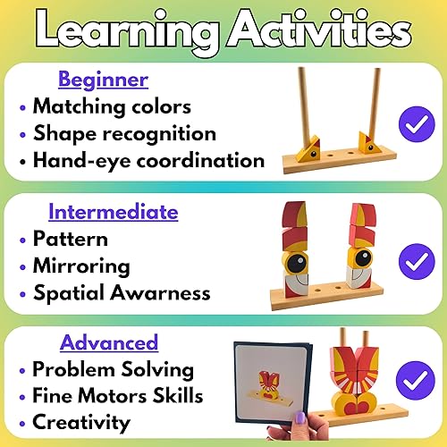 Miniatura 9 de Rompecabezas de madera para niños Montessori Bloques de construcción  Juguetes educativos preescolares de aprendizaje, rompecabezas apilables de