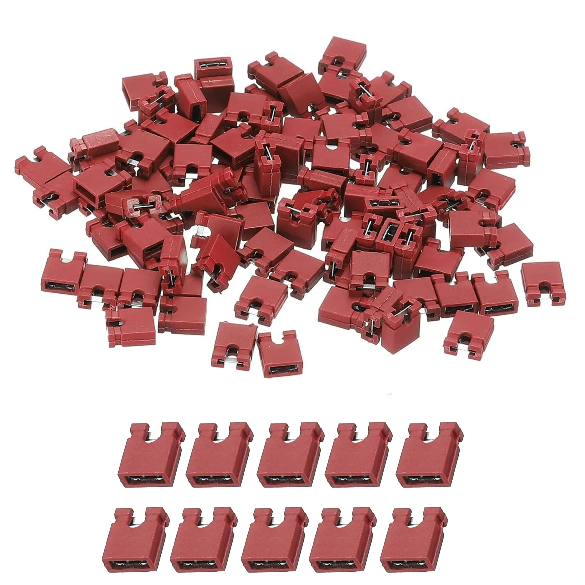 California JOS 100 PCS Jumper Caps Kit 2.54mm Standard Circuit Board Shunts Short Circuit Connection Pin Blocks for Arduino Raspberry Pi PCB PC (Red)
