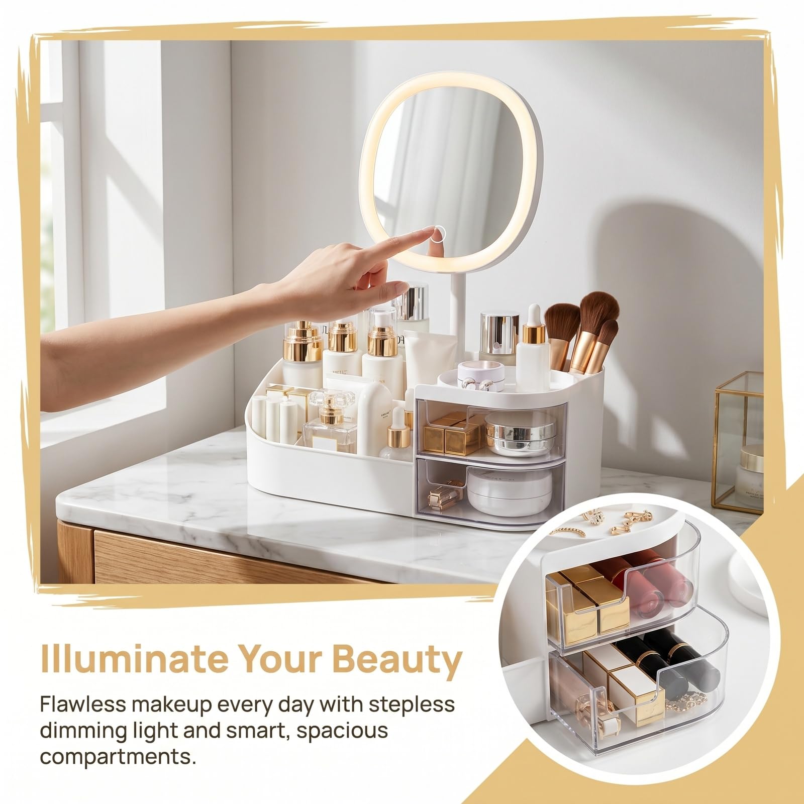 Joyan Make Up Kosmetik Organizer mit LED Spiegel und Schubladen