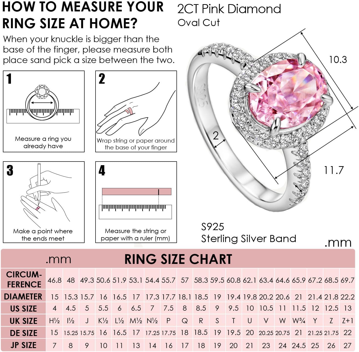 Michooyel S925 2.0ct Oval Cut Pink Diamond Engagement Ring for Women Halo Diamond Wedding Ring Promise Ring Sterling Silver Wedding Band