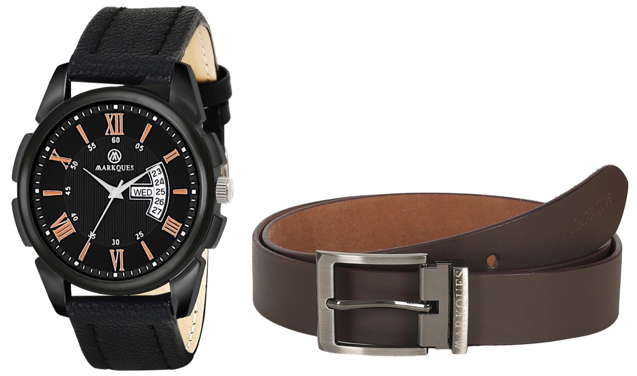 MARKQUES Mens Watch and Genuine Leather Belt Combo Gift Set for Men (IND-770101-EXE-1102) (B09F3MDXHZ) Amazon Price History, Amazon Price Tracker