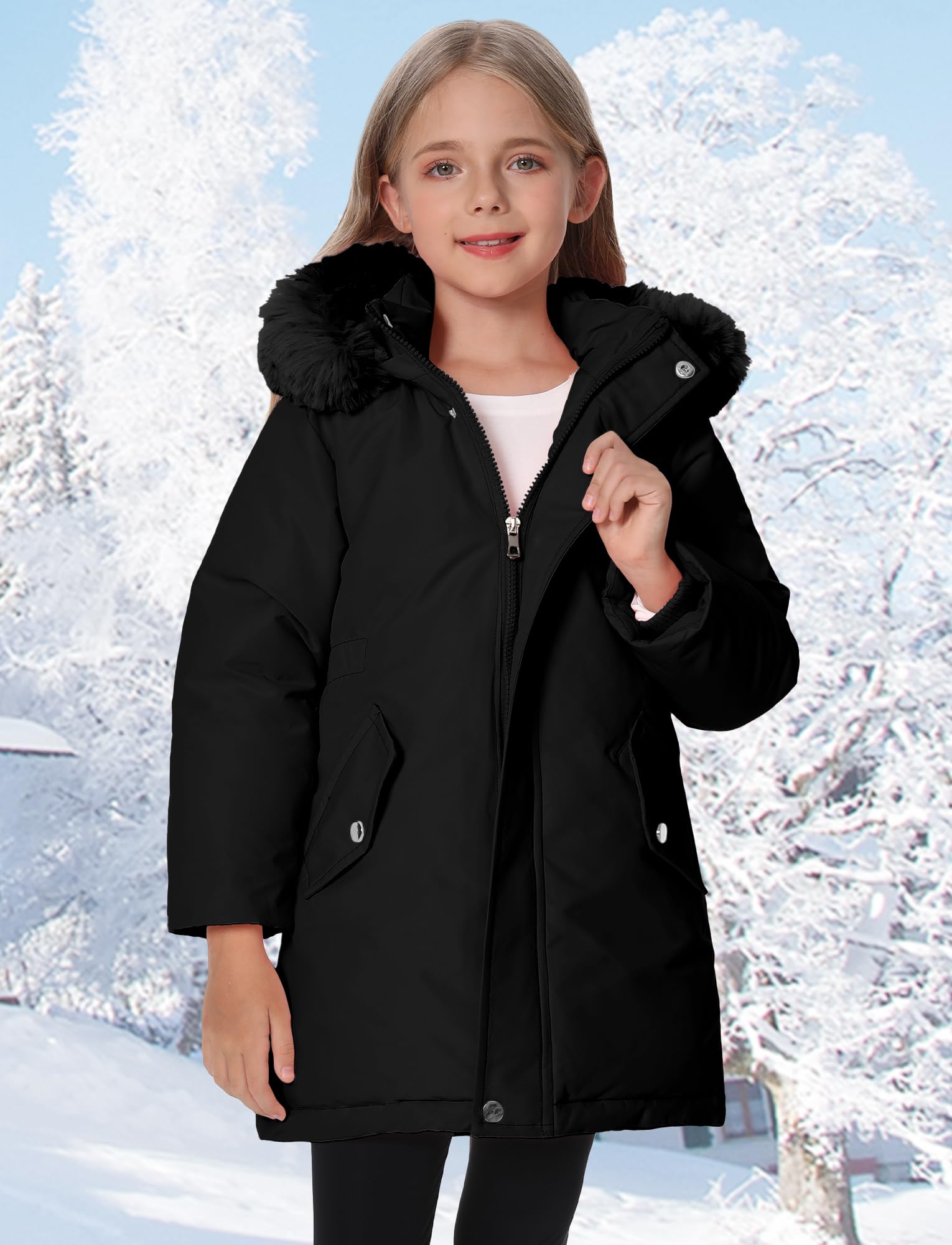 Manteaux d'Hiver Enfants Filles Vestes en Polaire Chaude Manteau à Capuche Coupe-Vent Doudoune de Neige Épaisse 3-11 Ans
