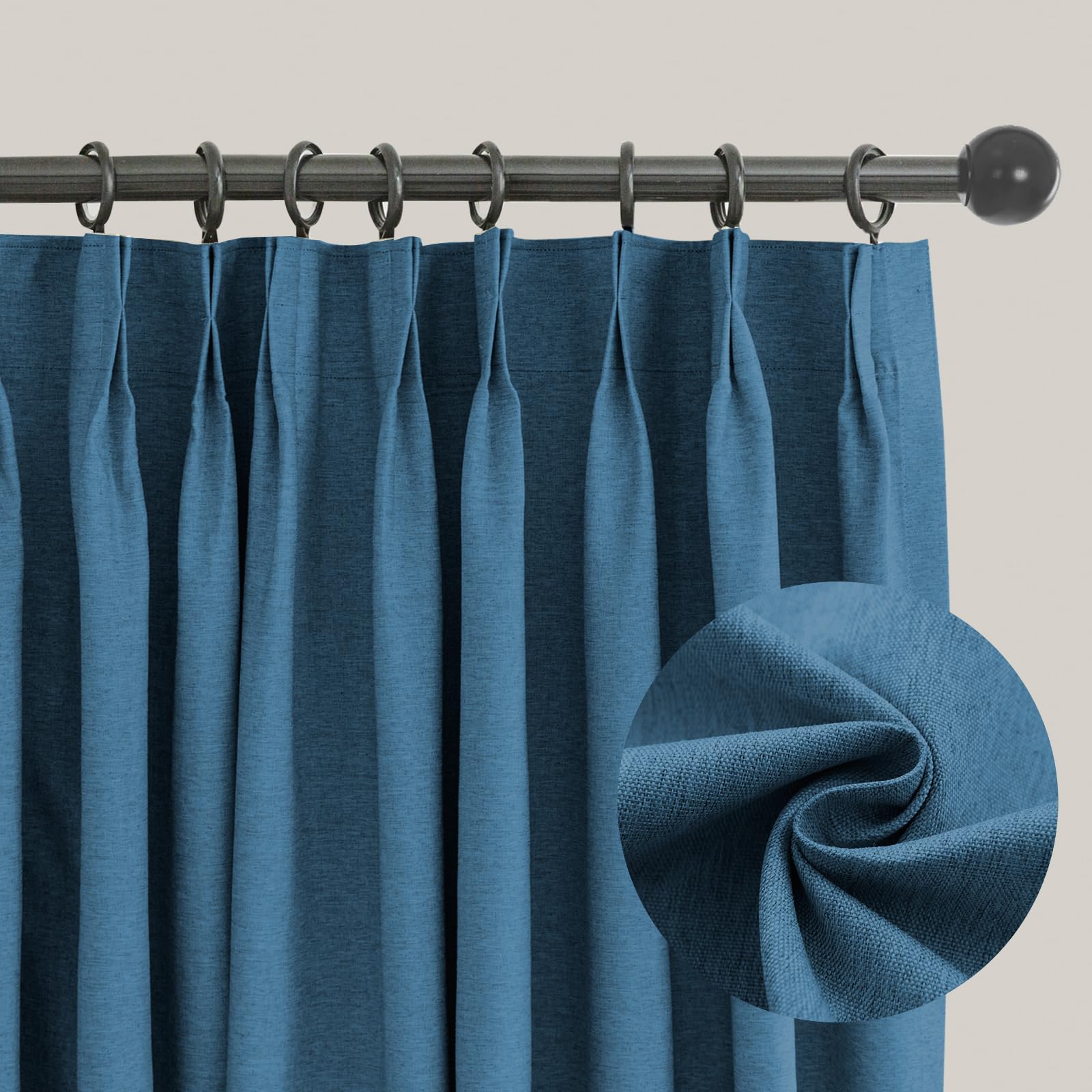 Cortinas opacas contra insomnio azul marino con textura lino y largo de 120 pulgadas