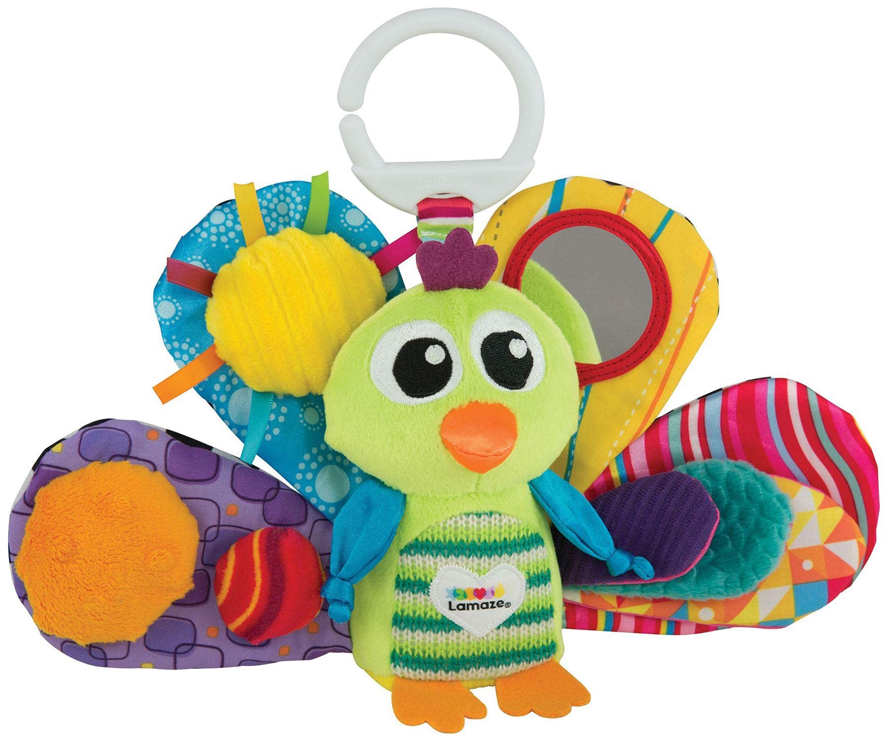 Lamaze LC27013 Baby Spielzeug Jaques, der Pfau Clip & Go, das hochwertige Kleinkindspielzeug. Der quietschbunte Greifling fördert die Motorik und ist das perfekte Kinderwagenspielzeug und Kuscheltier