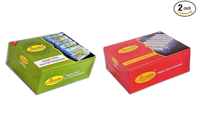 Aasvadana-Authentic Sweets Andhra Sweets Jaggery Dry Fruit Pista & Jaggery Ghee Putharekulu Combo-280 g (Pack of 2)
