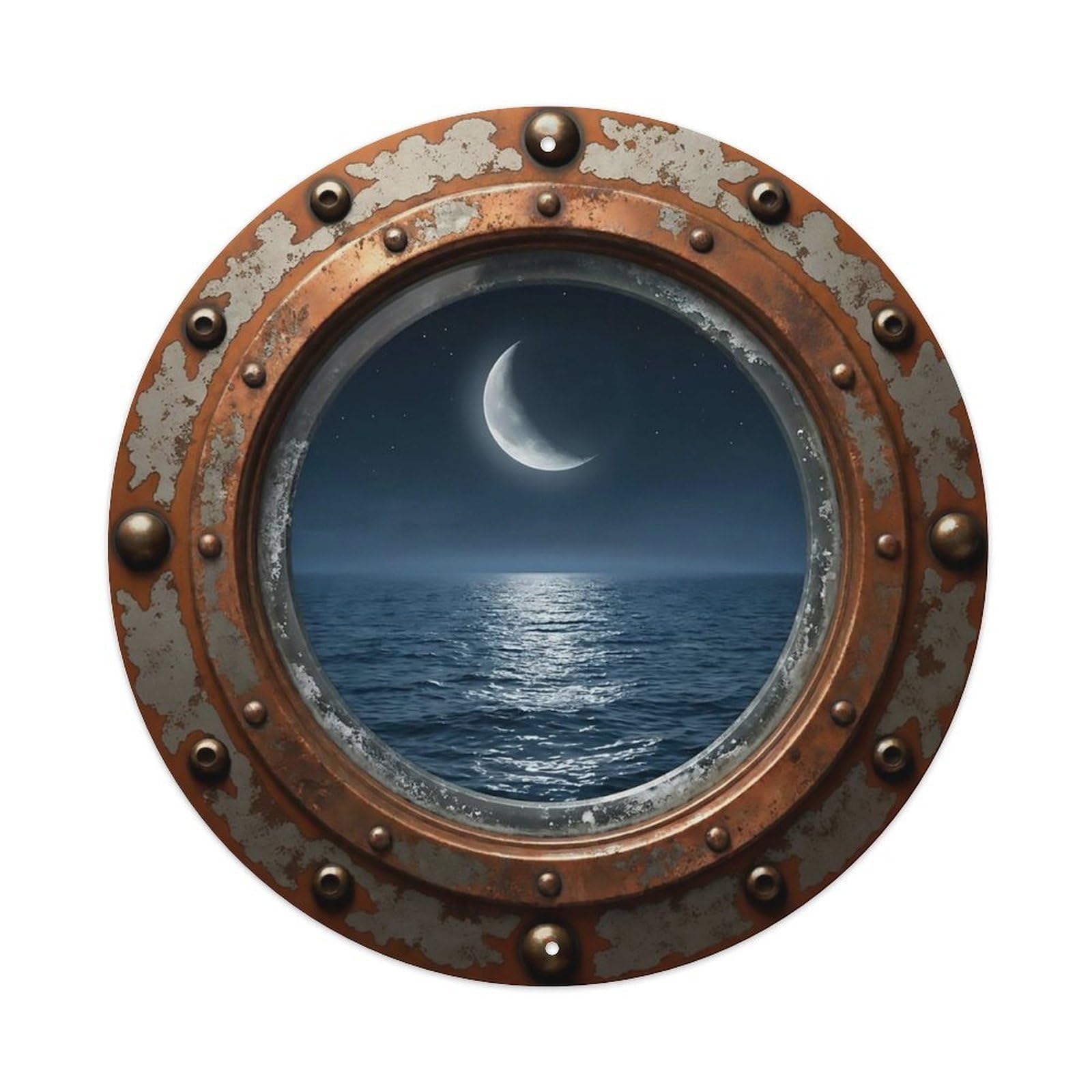 Vintage Porthole Waning Moon Nautical Window View Metal Tin Sign