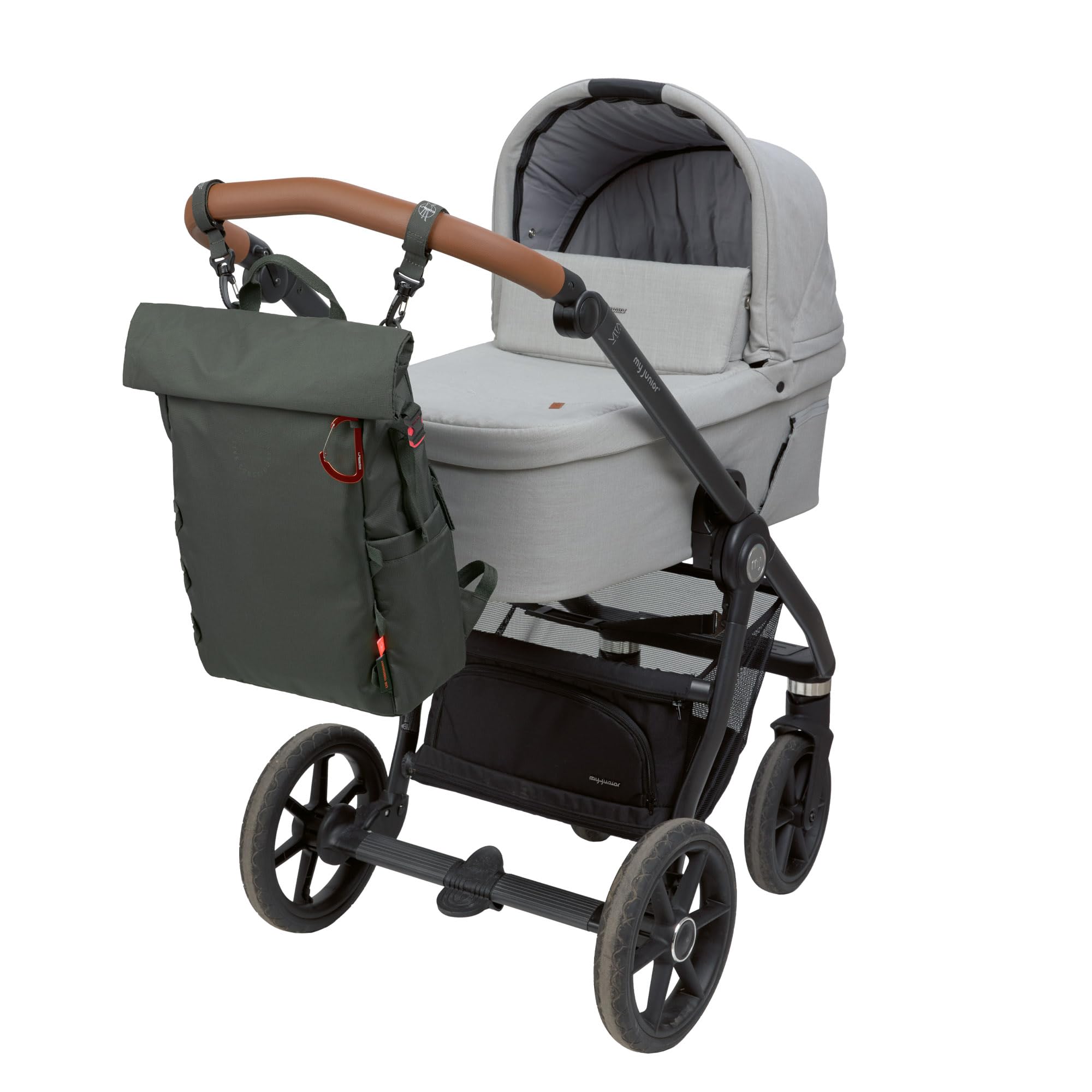 LÄSSIG Baby Wickelrucksack Wickeltasche Rucksack mit Wickelunterlage, Kinderwagenbefestigung, Flaschenhalter nachhaltig produziert/GRE Outdoor Rolltop Backpack dark olive