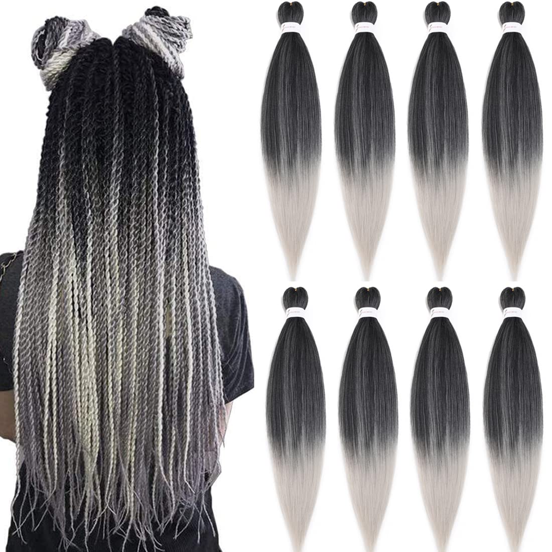 Pre Stretched Braiding Hair Extensions 30inch 8packs Mixed Color Professional Braids Hair Soft Yaki Straight Braid Hair Hot Water Setting Synthetic