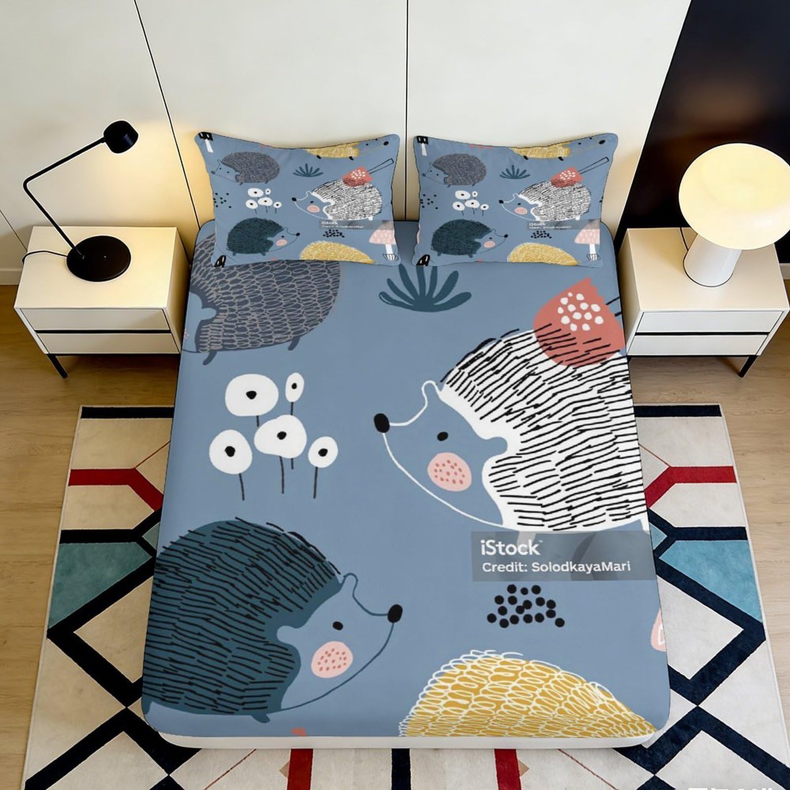 Pnayamiorkfel Style-10 3D Printed Hedgehog Pattern Fitted Sheet Microfiber Soft Breathable Forest Animal Bed Cover For Bedroom Dorm Decor 90X200x25cm