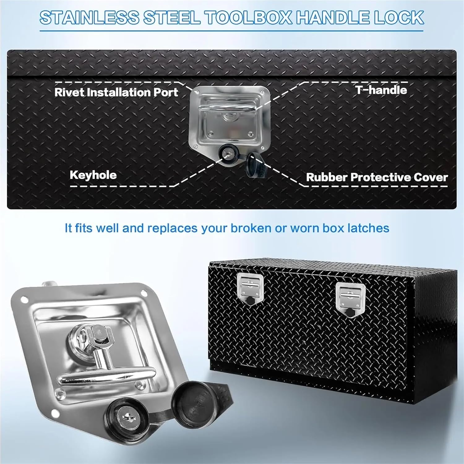 Tool Box Latch 3 Pack Truck Bed Toolbox T-Handle Latches With 304 Stainless Steel Latch & Gasket 4 Keys - Heavy Duty Security Lock For RV