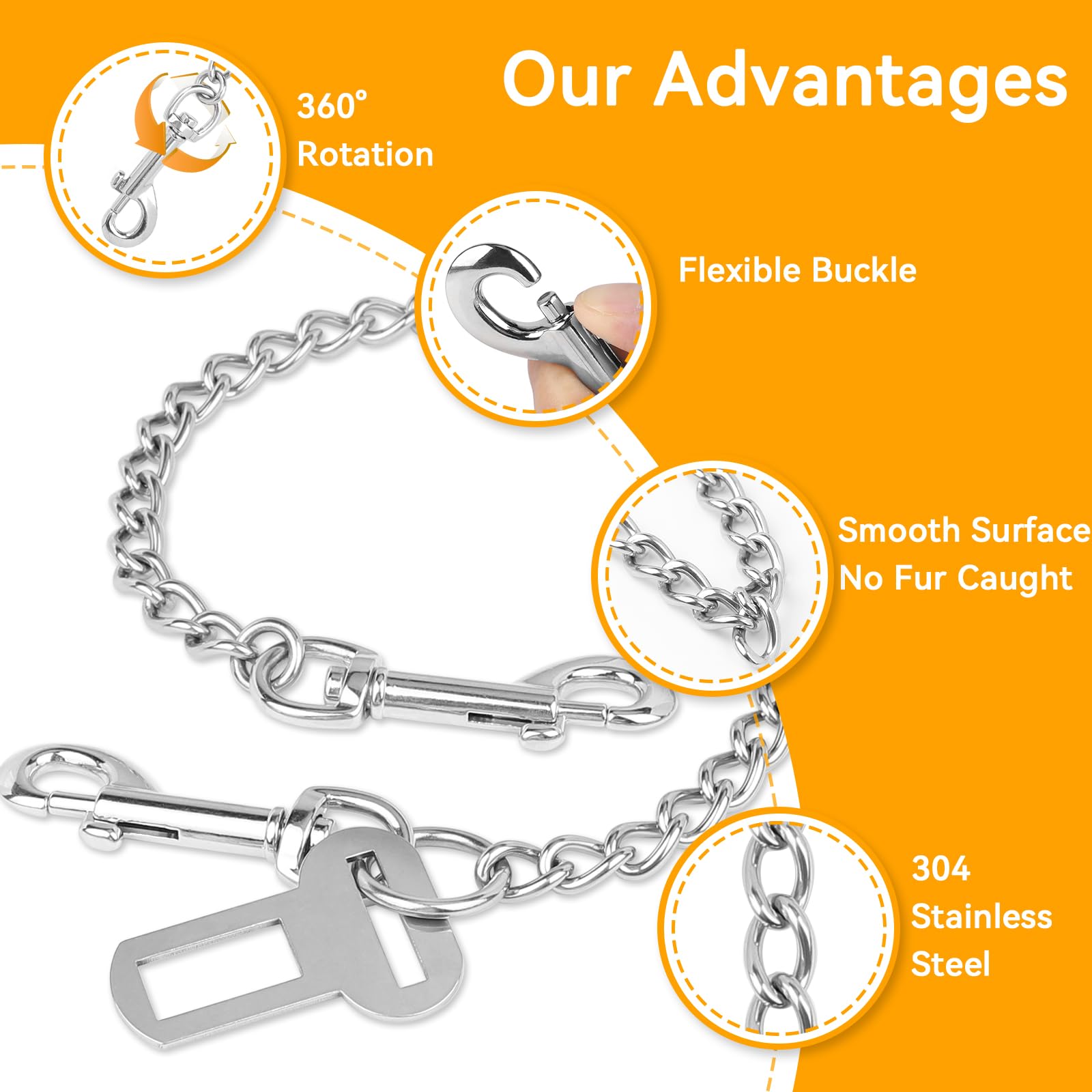 Cintura Di Sicurezza Per Cane In Auto - Catena Acciaio Inox 304 Antimorso - 65cm Per ISOFIX E Bagagliaio