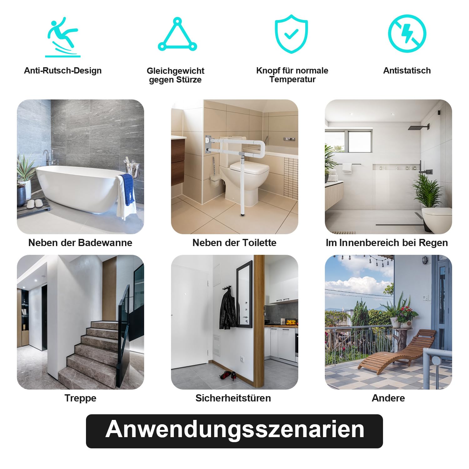 Herrselsam Asidero de Soporte de Pared Barra Abatible de 60 cm para Ancianos, Antideslizante, para Inodoro, Montaje en Pared, Color Blanco, Carga hasta 200 kg (2 Unidades)