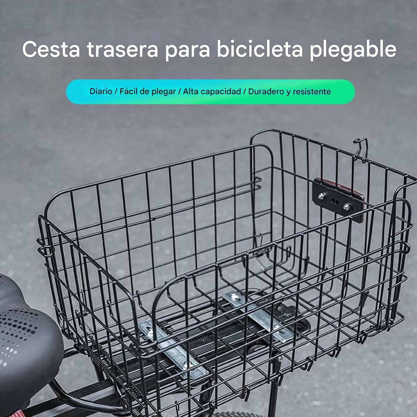 Canasta para Bicicleta - Canasta Trasera Plegable para Bicicleta Caja Amplia | Accesorios Ciclismo Organizador Gran Almacenamiento Unisex Compras Equipaje Exteriores