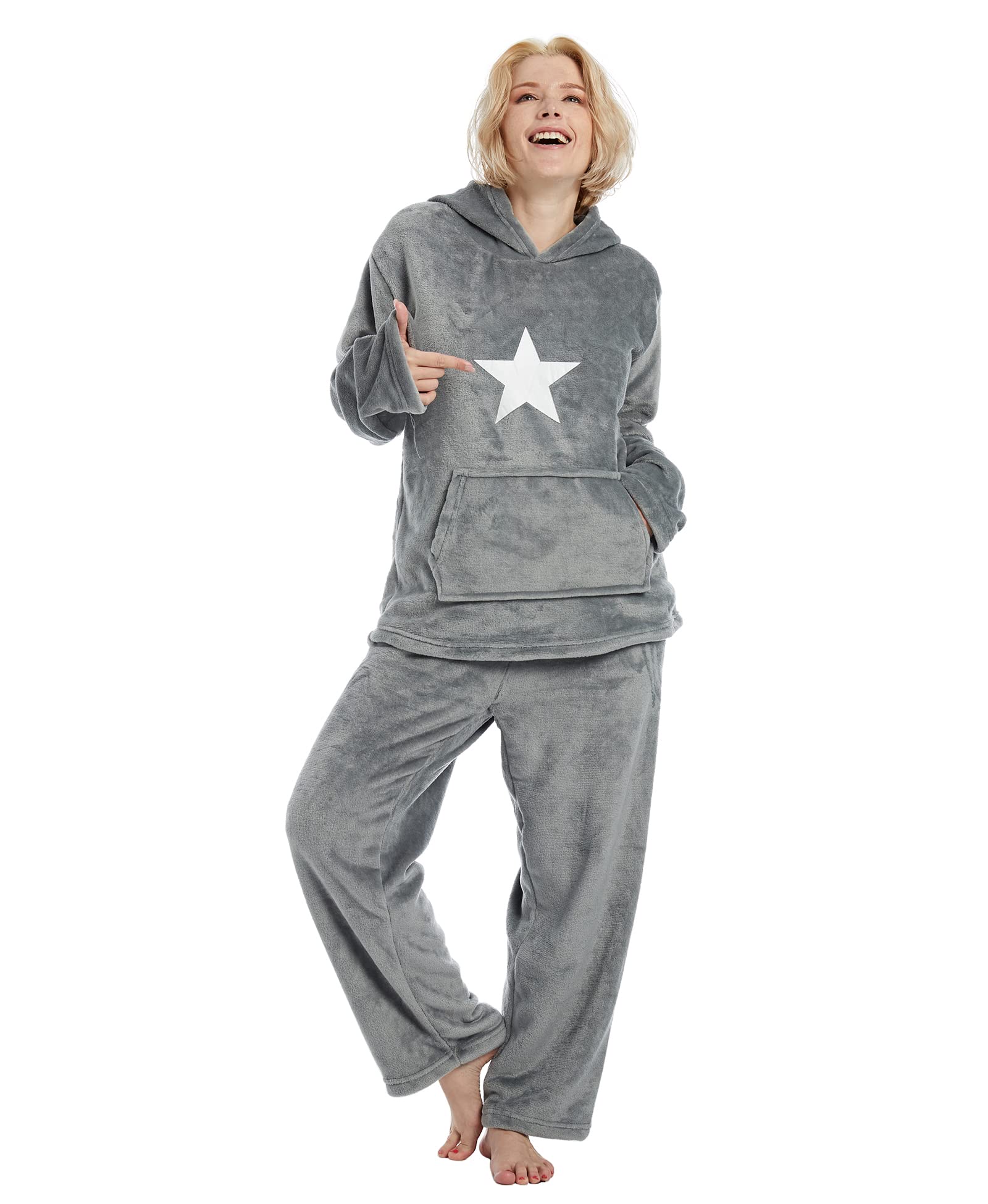 Womens Pyjamas Set Fluffy Fleece Pyjamas Warm Hooded PJs for Women Sets Size 8/10/12/14/16/18/20/22
