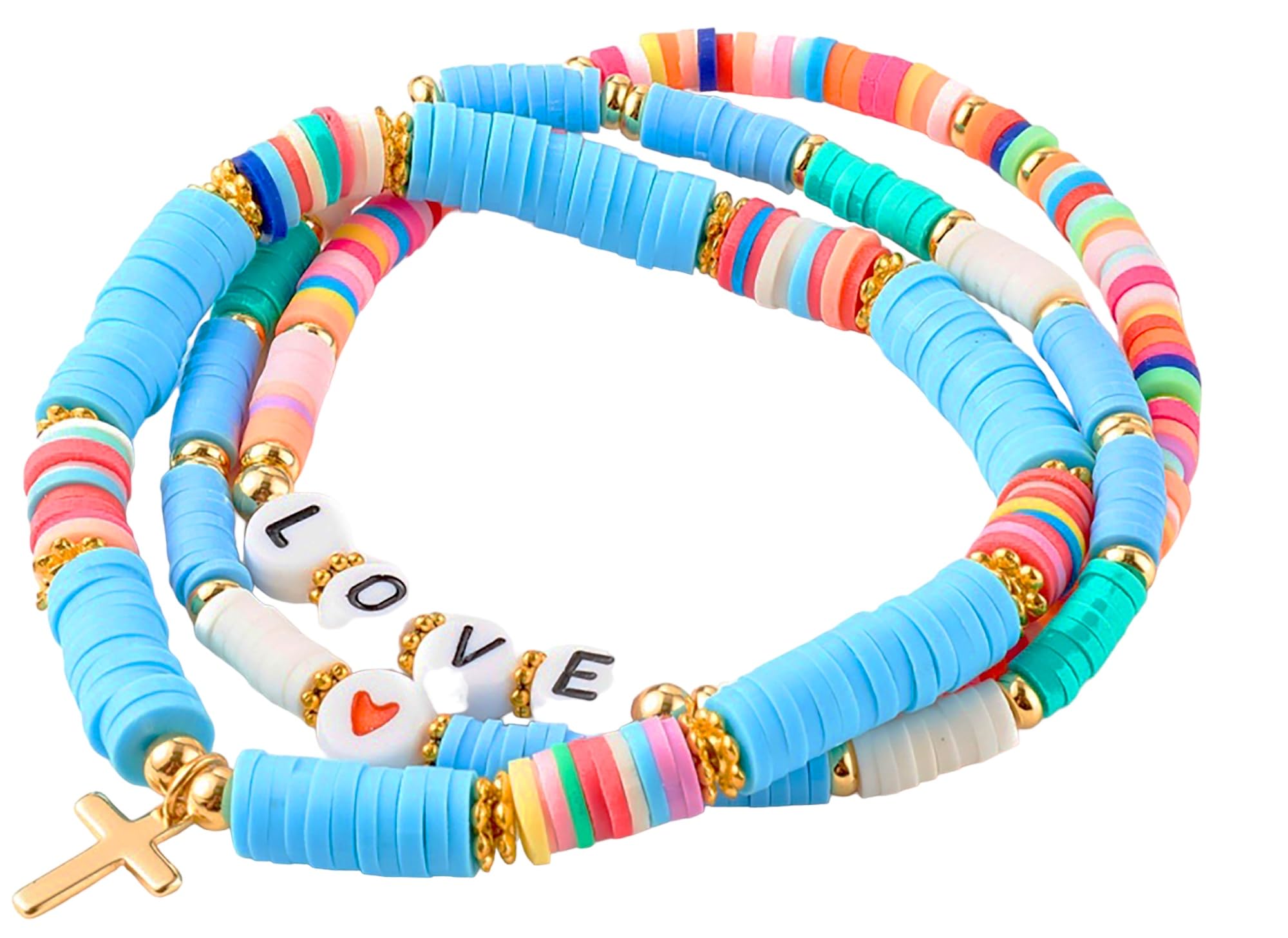 Adjustable Beaded Cross Bracelet With Small Gold Cross Charm, Unisex Wristband or Ankle Handmade Stretchy Trendy Jewelry