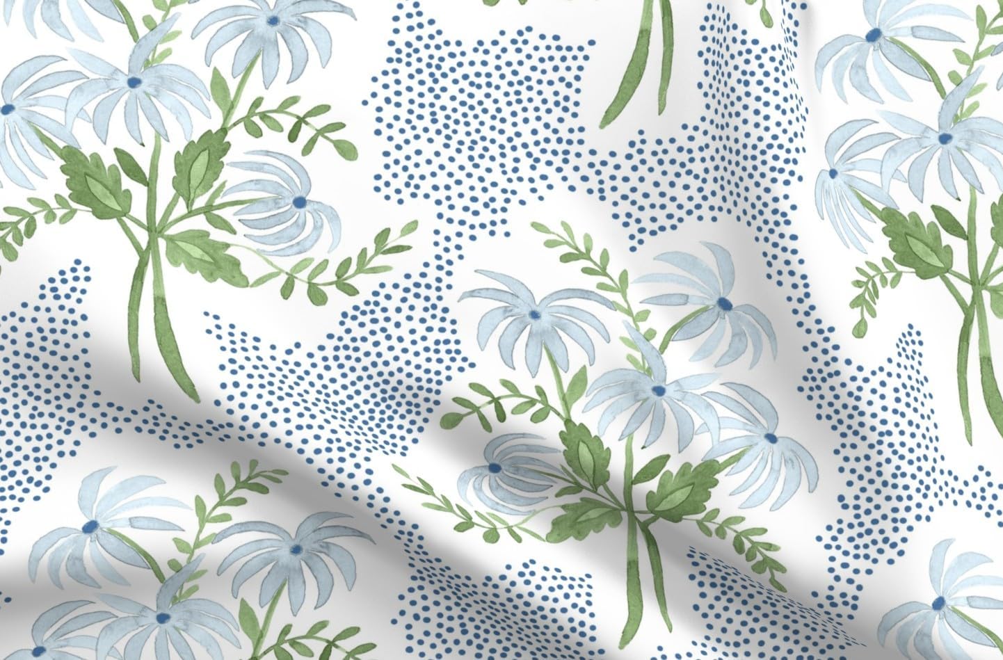 Spoonflower Fabric - Preppy Blue Floral Pastel Botanical Spring Garden Cottagecore Printed on Petal Cotton Fabric Fat Quarter - Sewing Quilting Apparel Crafts Decor