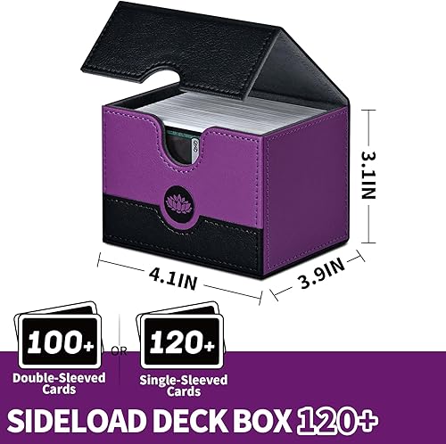 Miniatura 2 de UAONO Caja de cartas para tarjetas MTG, caja de almacenamiento de tarjetas coleccionables con 2 divisores, funda de piel sintética para más de 100