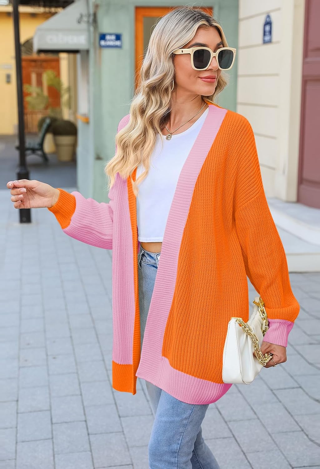 Pink Queen 2025 Fall Long Cardigans for Women Batwing Sleeve Open Front Ribbed Knit Oversized Cardigan Sweaters with Pockets