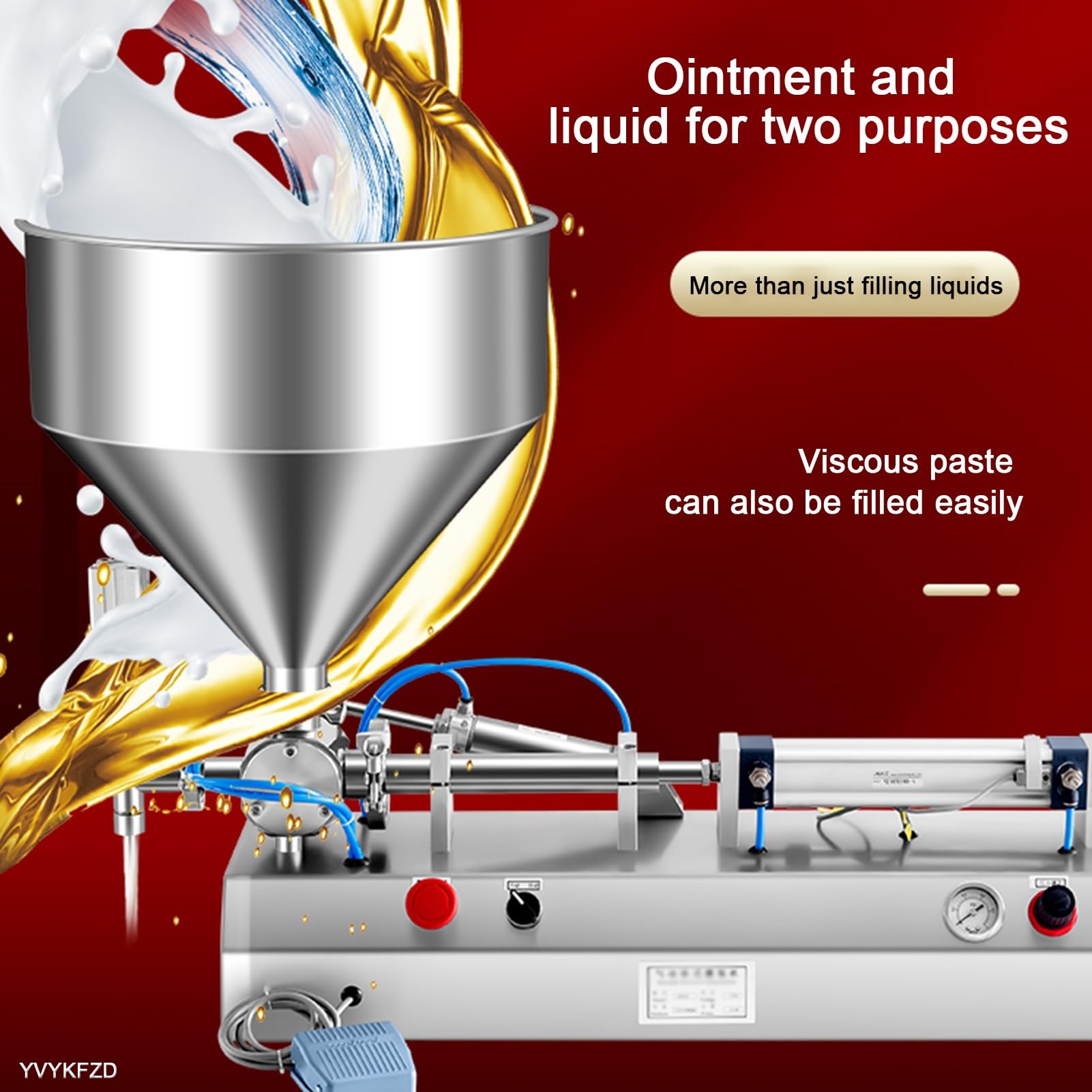YVYKFZD Máquina De Llenado De Líquidos En Pasta, Llenadora De Botellas Semiautomática Horizontal Ajustable, Llenado De Líquidos Neumática De Acero Inoxidable De Cabezal Simple, Para Alimentos (Size :