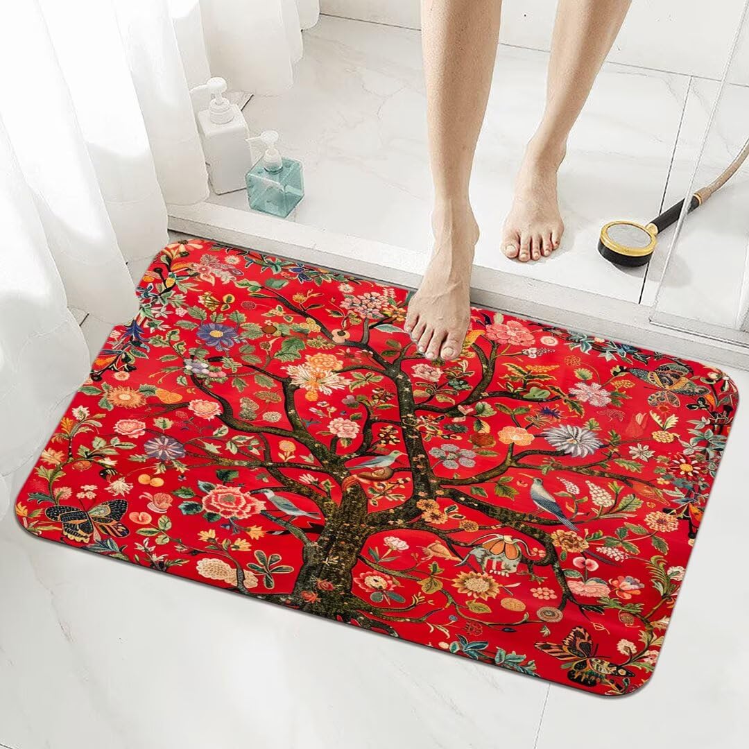 Badematte Rutschfester 90x150cm, Super Absorbierende Badezimmerteppich, Schnelltrocknende Badteppich Badvorleger Rutschfest Waschbar Teppiche Badezimmer, Duschvorleger Extra Dünn Fußmatte Red 5-911