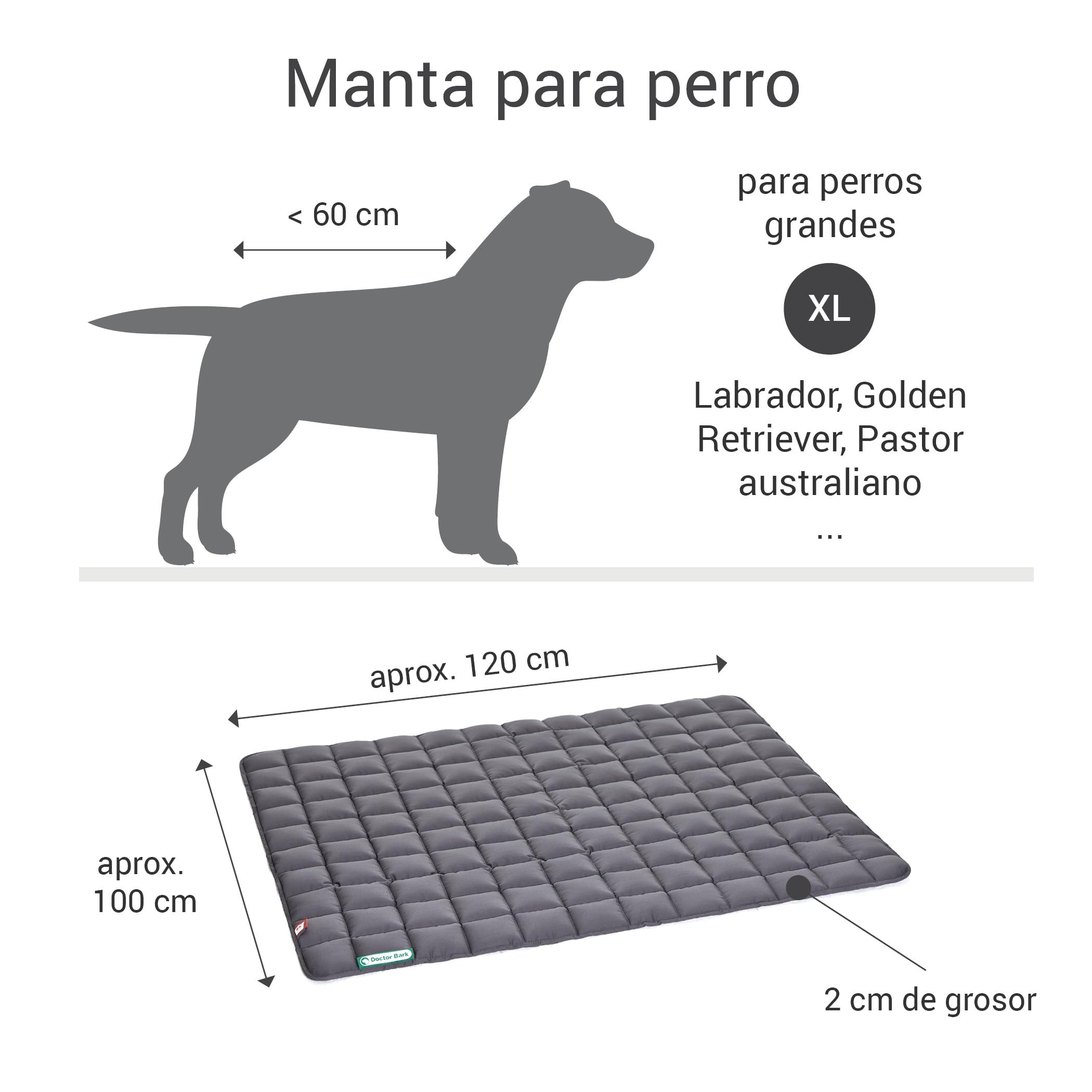 Doctor Bark Manta para Perros - Suave e hipoalergénica, Resistente a los arañazos y Duradera, Lavable a 95°C - Disponible en Diferentes tamaños y Colores(XL, Gris)
