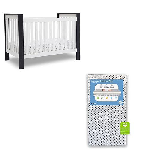 Delta Children Miles - Cuna convertible 4 en 1, certificado Greenguard Gold, blanco biancagris medianoche texturizado + Simmons colchón de doble