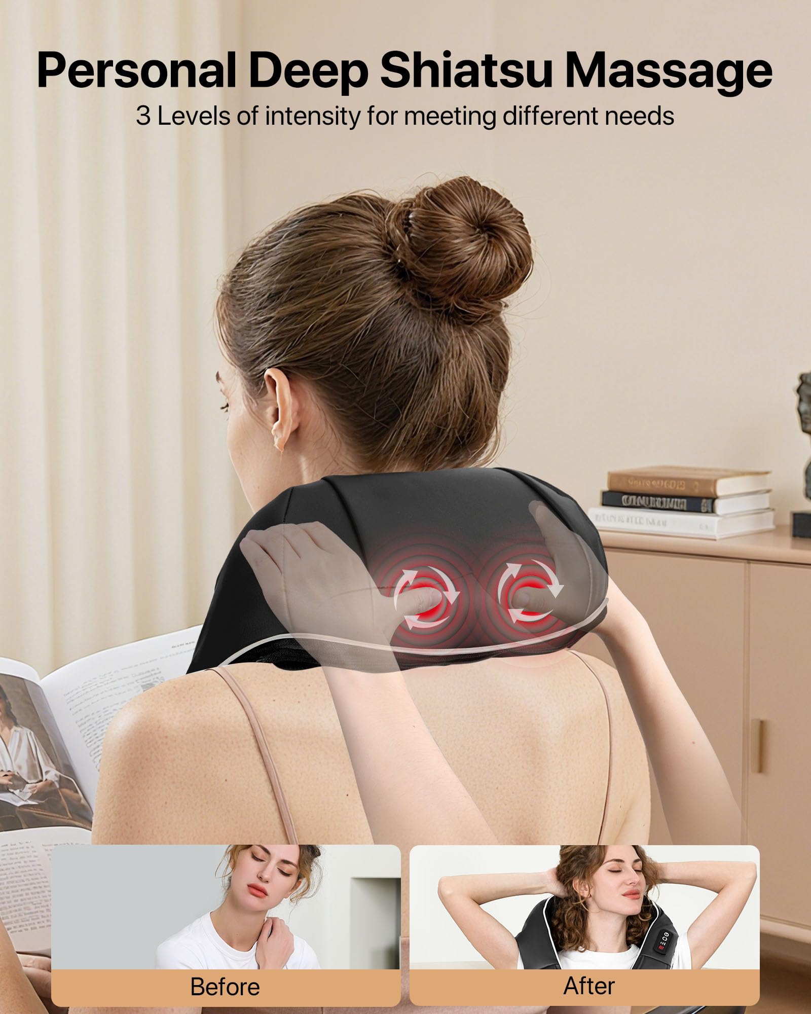 Masajeador Shiatsu de espalda y cuello con calor, almohada eléctrica ALLJOY de tejido profundo 3D, para aliviar el dolor de cuello, uso cómodo en la oficina en casa, idea de regalo para papá, mamá