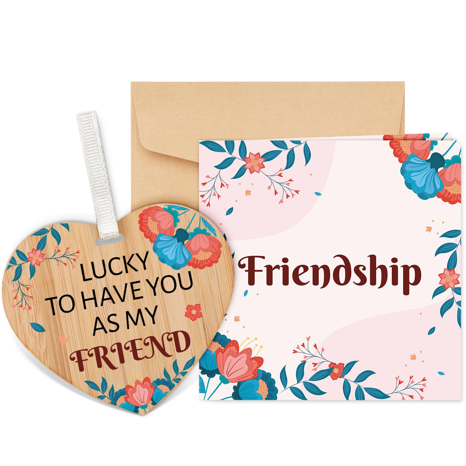 PRSTENLY Friend Birthday Card Female with Wooden Heart Plaque, 150x150mm