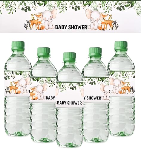 48 etiquetas para botellas de agua de animales de la selva, envolturas para botellas de agua para baby shower, calcomanías impermeables para