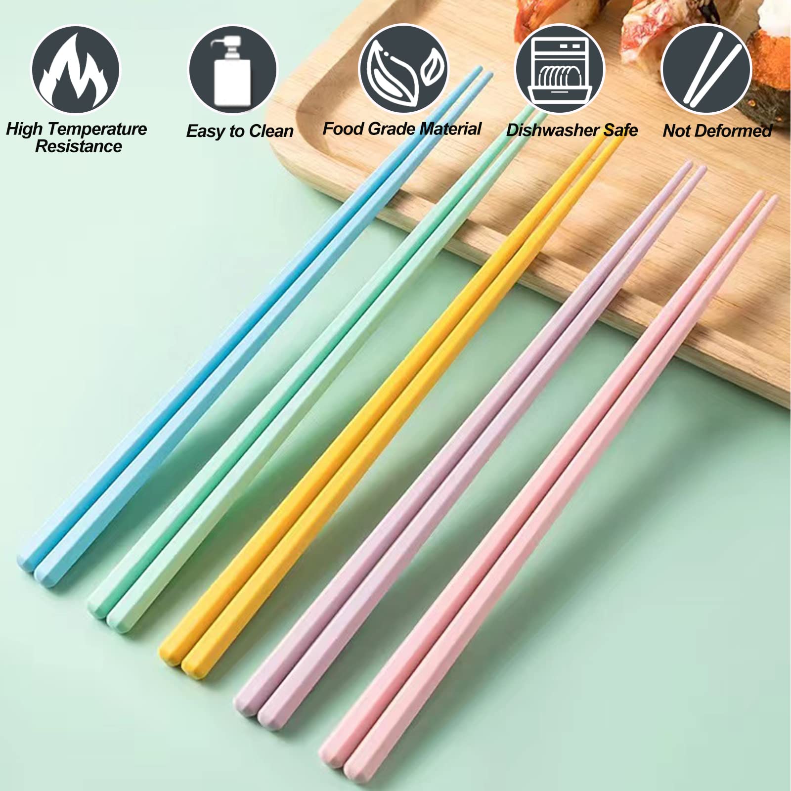 Essstäbchen Aus Fiberglas, 24,1 Cm, Spülmaschinenfest & Rutschfest – 5 Paar In Mehrfarbigem Design
