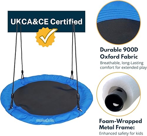 Miniatura 5 de Columpio de platillo – Asiento de columpio de árbol de 40 pulgadas con tela Oxford impermeable 900D para niños y adultos | Capacidad de peso de 700