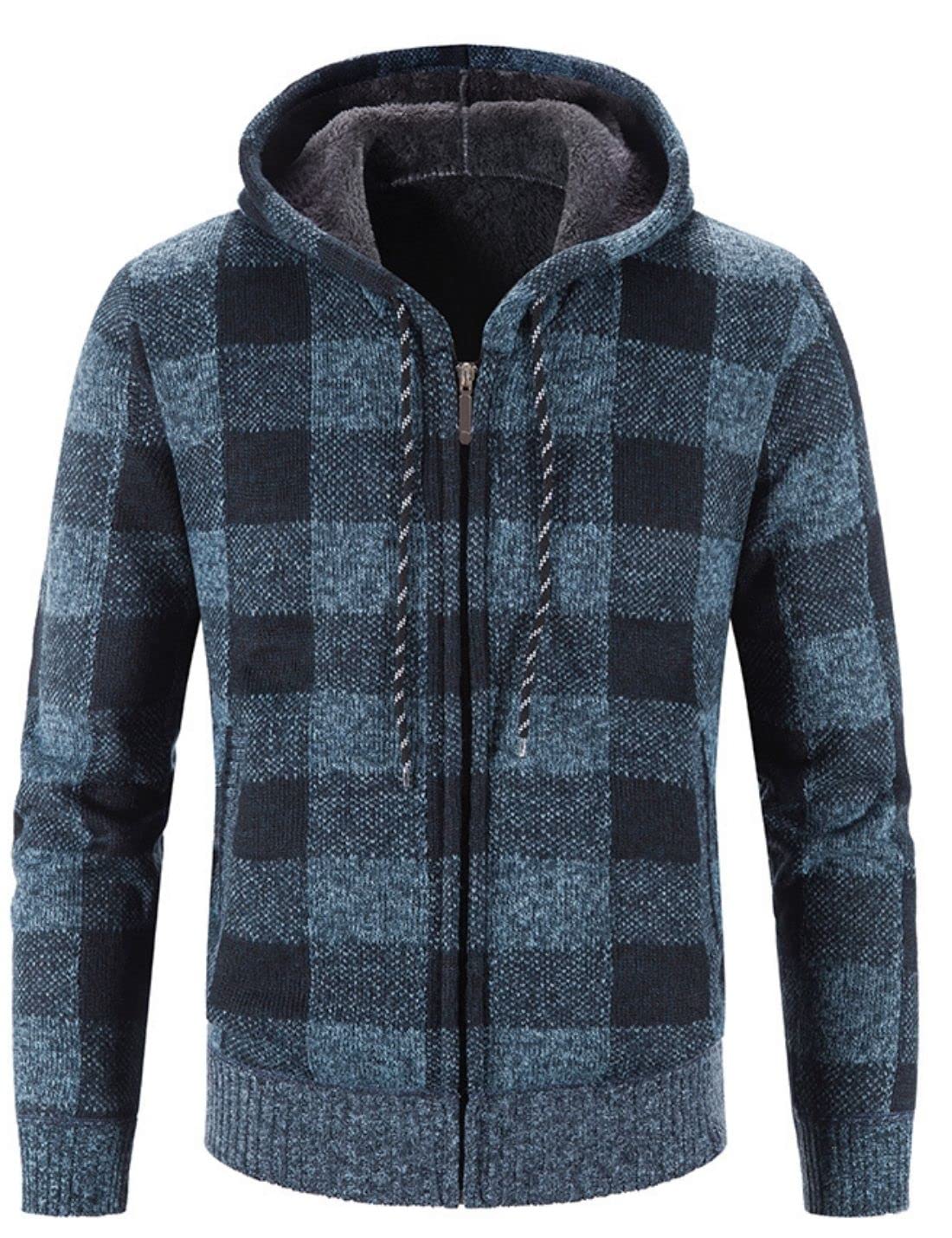 Kinkia Men's Fleece Lined Hoodie Winter Warm Full Zipper Cardigan Sweater