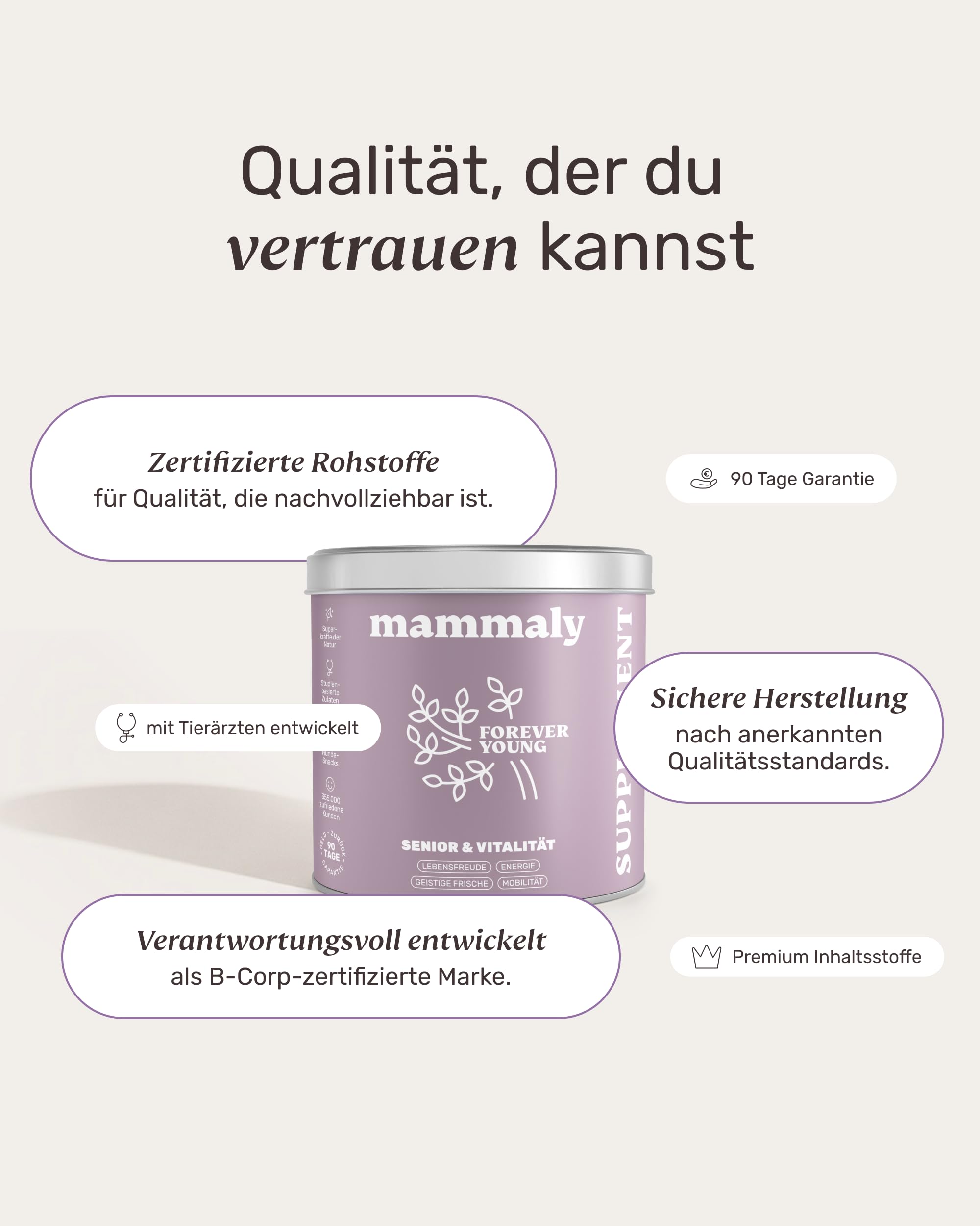 6-in-1 Vital-Komplex für Senior Hunde - Forever Young 120 Snacks (350g) von mammaly - Mit Ginko, Kurkuma, Bierhefe, Kollagen, L-Carnitin & Mikroalgen für den Alten Hund