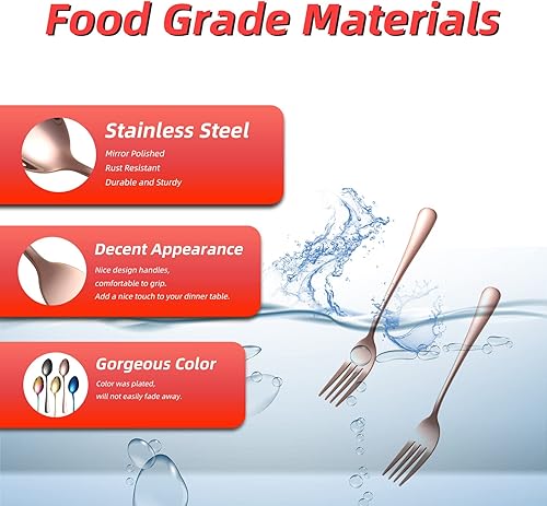 Miniatura 3 de Tenedores de cena de oro rosa, solo tenedores de cubiertos de acero inoxidable, tenedores de cocina para el hogar, juego de tenedores modernos de 16