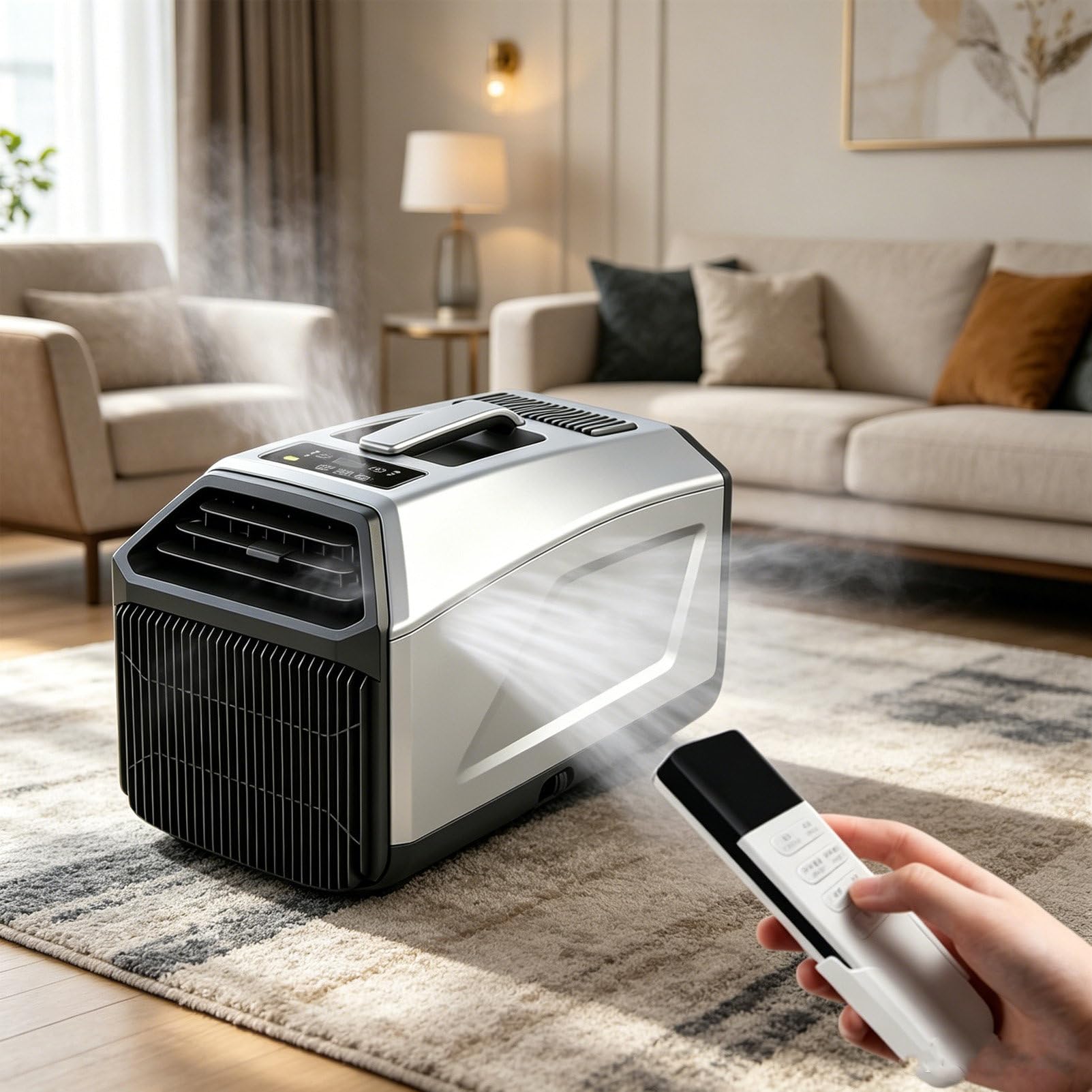 Pvxa 5100 BTU Camping AC, 4-in-1 Quiet Frees Standing Low Power, with Dehumidifier & Fan, Mini Portable Air Conditioner, for Bedroom Kitchen Office Camping Grey-1300W