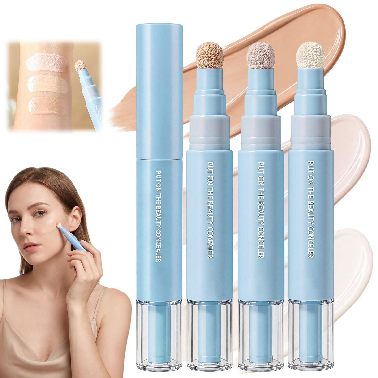 3PC Dual-effect Concealer Pen,Dual-effect PIPL Concealer,2-in-1 Liquid Foundation & Concealer Eye Pen, for Blemishes, Redness & Under Eye Circle, with Retinol & Hyaluronic Acid 24 Hr Hydrating