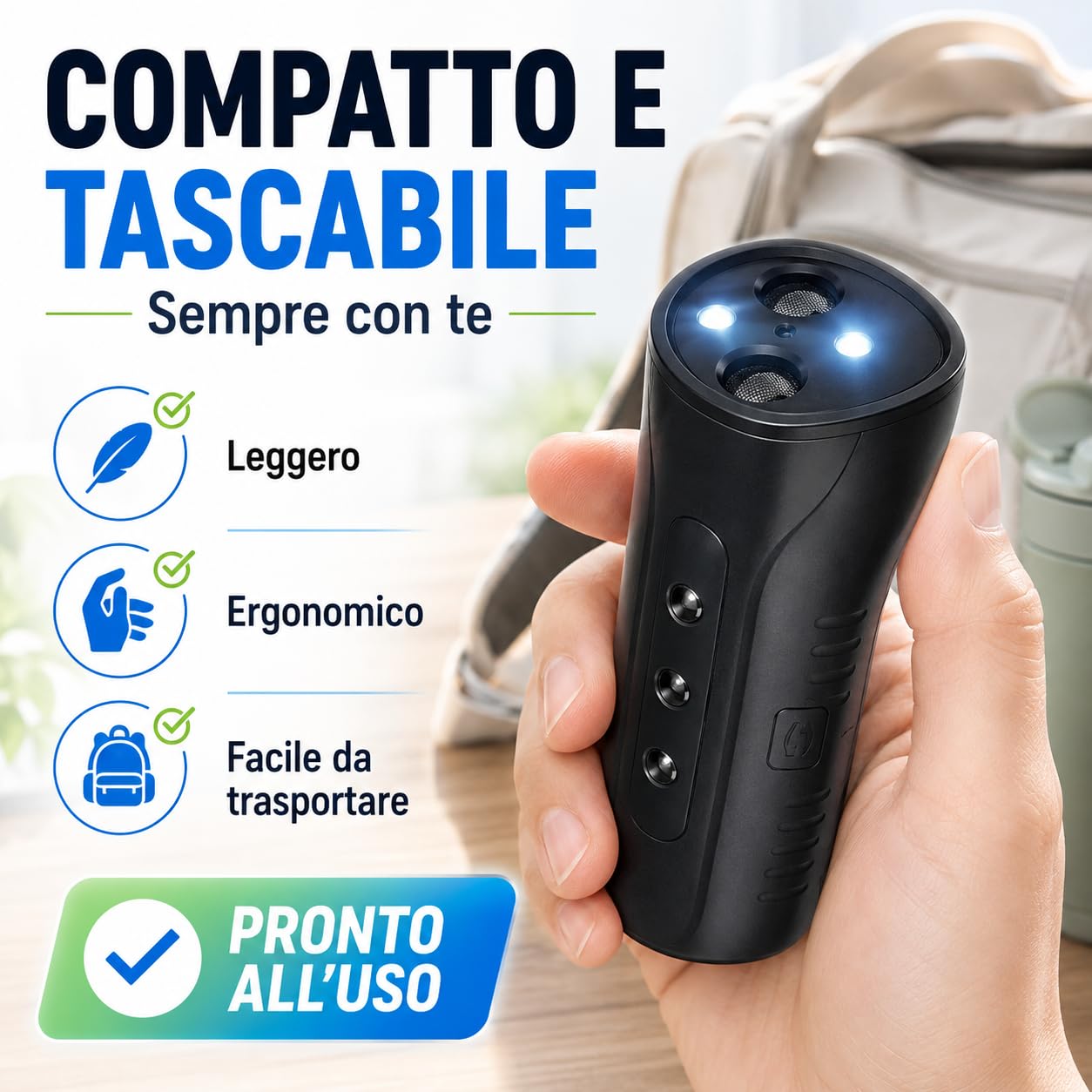 Repellente Ultrasonico Portatile per Cani - Dispositivo Ultrasuoni Dissuasore Antiabbaio e Addestramento con Doppia Frequenza e Torcia LED - Scacciacani Tascabile di Sicurezza e Difesa