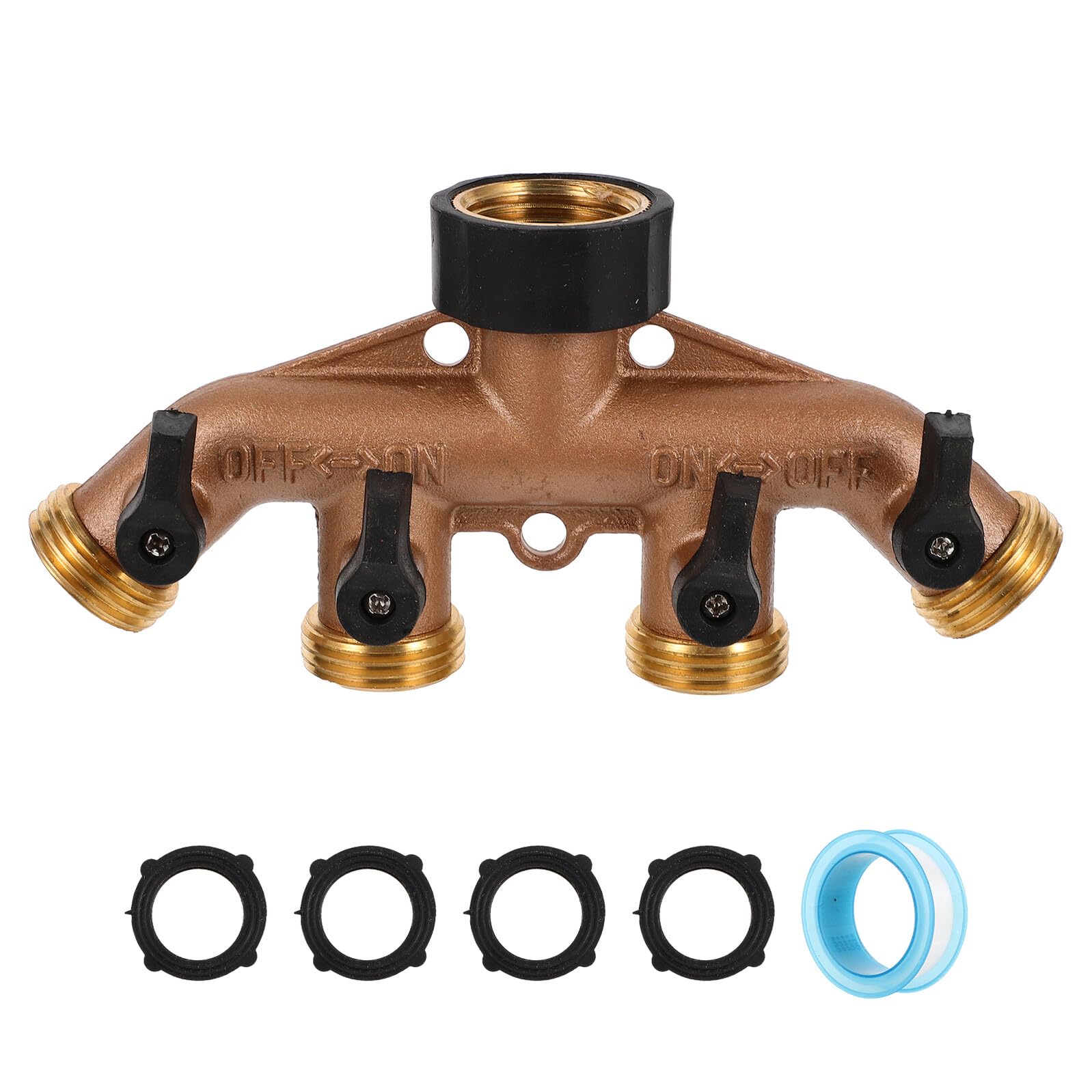 SHINEOFI Divisor de Manguera de Agua de 4 Vías de Latón Ajustable para Jardín Conector de Grifo Resistente a Alta Presión y Uso Exterior Adaptador para Control de Flujo Riego