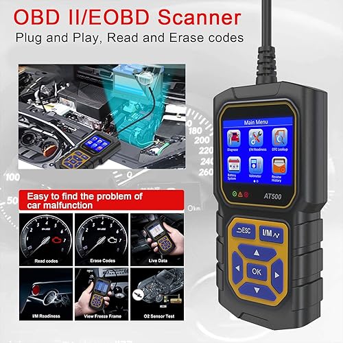 Miniatura 6 de Lector de código de escáner OBD2 para automóvil AT500, lector de código de falla del motor, escáner de luz, voltímetro automático, herramienta de