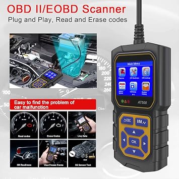 At500 سيارة Obd2 رمز الماسح الضوئي قارئ المحرك رمز الخطأ قارئ الماسح الضوئي ضوء الفولتميتر التلقائي أداة المسح التشخيصي لجميع سيارات بروتوكول Obd Ii منذ عام 1996 ، دعم متعدد اللغات