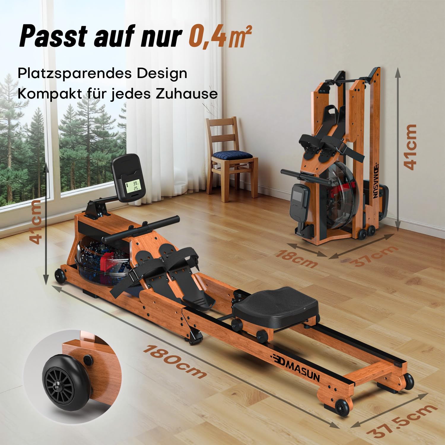 Rudergerät für Zuhause, DMASUN Magnetisches Rudergerät mit Upgrade Doppel-Slide-Rails, APP-Verbindung, 16 Widerstandsstufen, LCD-Datenanzeige, ideal für Cardio-Training