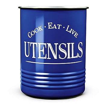 Kitchen Utensil Holder Crock With Premium Padded Base - Vintage Farmhouse Home Kitchen Decor - Large Kitchen Tool Utensil Storage Caddy Organizer by Walford Home (Cobalt Blue)