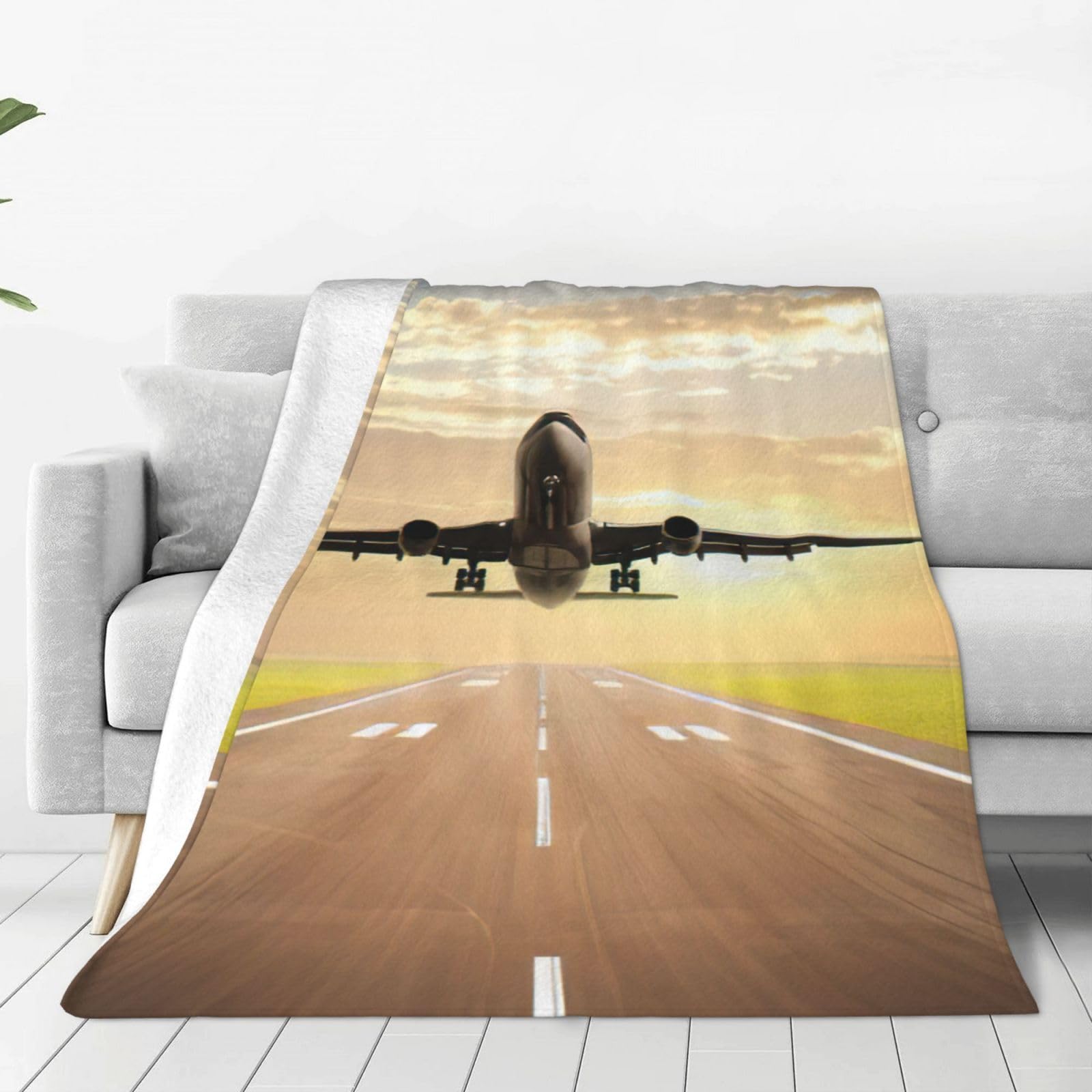 Couverture polaire légère en flanelle motif avion anti-froid pour lit et salon