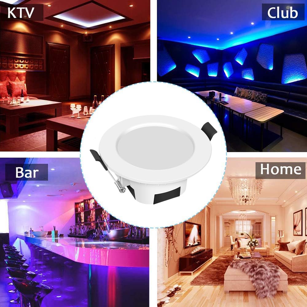 9W Wifi Foco Led Empotrable RGBWC Lámpara de techo con mando a distancia, Iluminación de techo empotrado Bluetooth para exposición, salón, cocina, ktv, bares (10 Pieces)