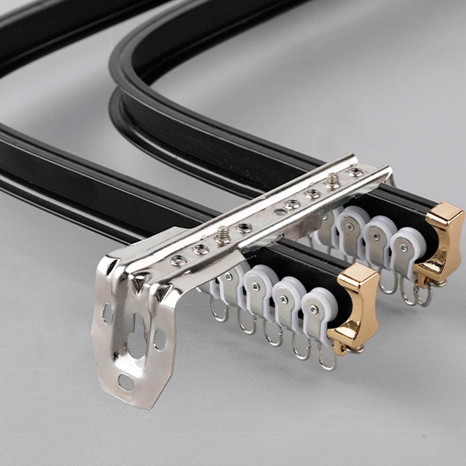 LTSRLL Aluminium Curtain Rail Flexible Curtain Double Track For Straight Or Bay Windows Shower Curtain Rods - Not Easy To Break - Easy To Bend(Color:Black-wall,Size:2.2m/7.2ft)