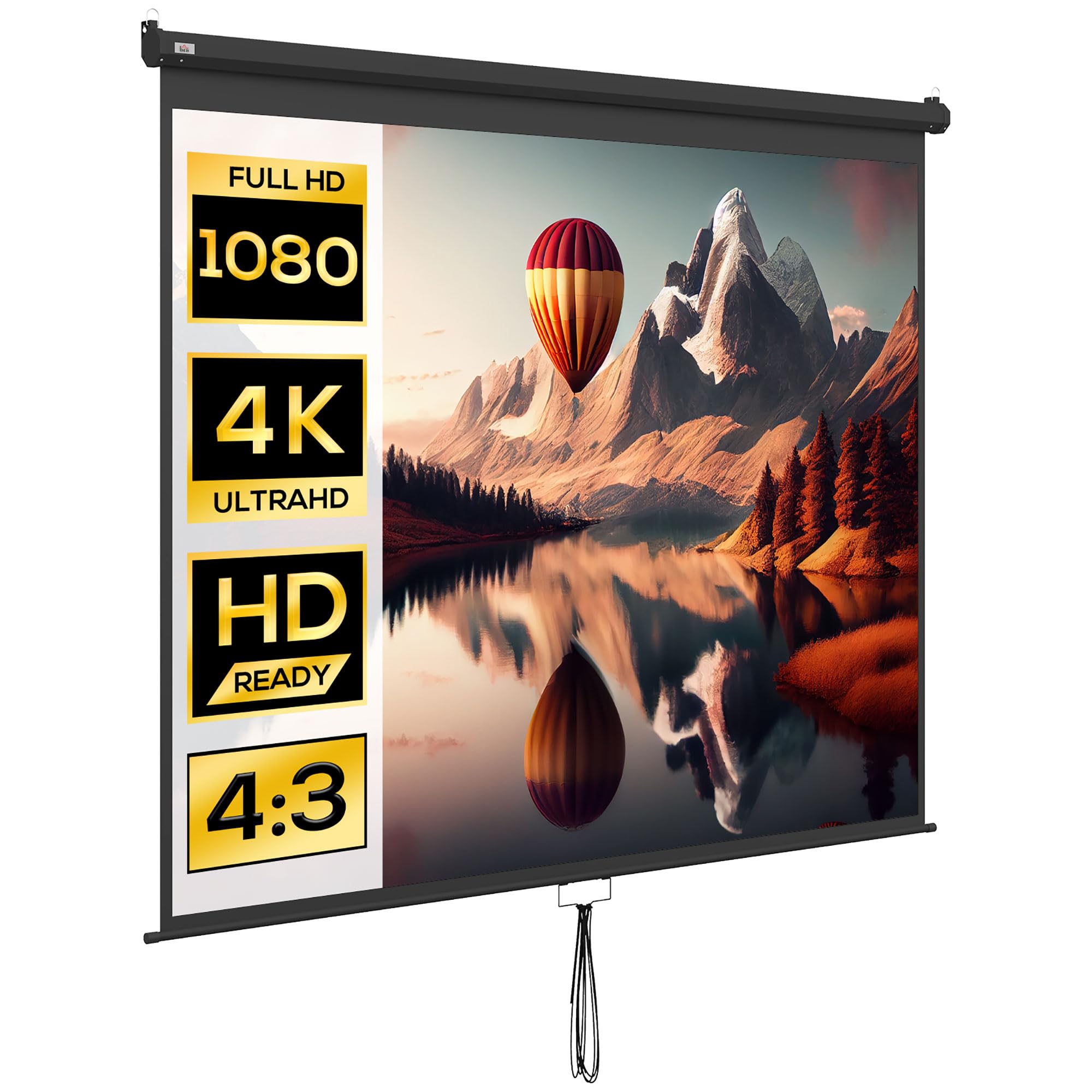 HOMCOM Pantalla para proyector de 120 Pulgadas, Formato 16:9/4:3 Ajustable, Pantalla de proyección compacta 244 x 183 cm, Blanco y Negro